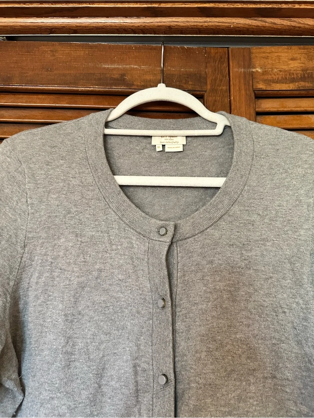 kate spade Somerset Bow Cuff Gray Button Classic Cardigan size XL